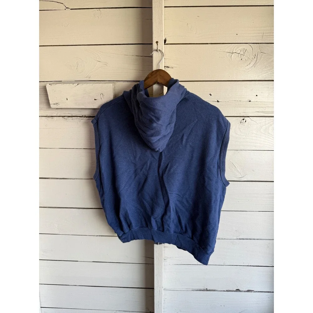 Vintage Gearing Up Mens XL Blue Sleeveless Full Zip Hoodie Sweatshirt Vest Retro